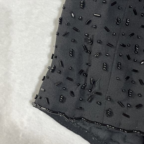 Maggy London Chiffon Sequin Dress 6 Black Midi Short Sleeve Classic Elegant - Picture 7 of 13